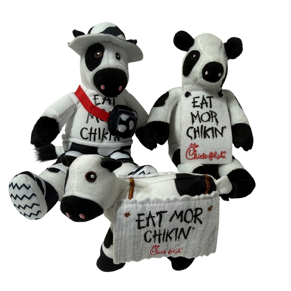 Chick-fil-A Eat Mor Chikin Plush Cow LOT 2002 2017 2024 Advertising Mascot 3pcs